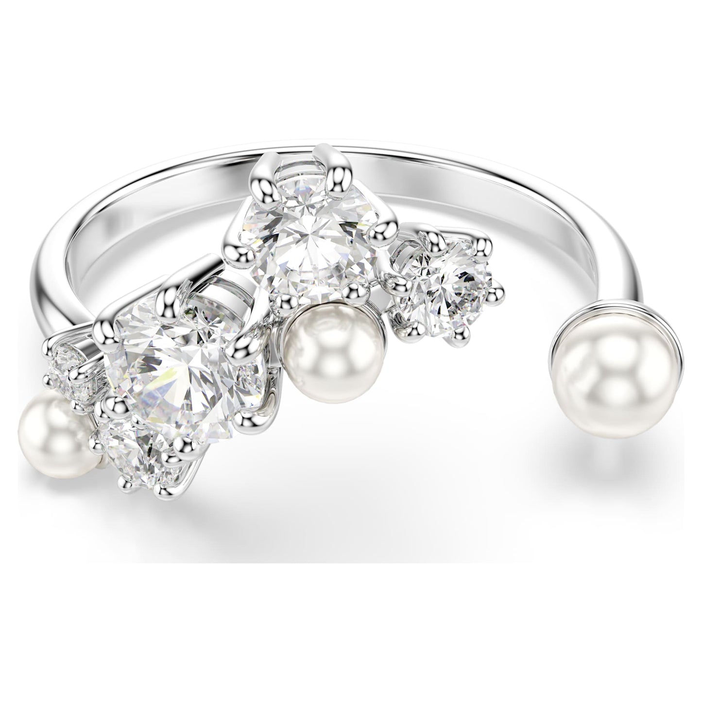 Anello aperto Swarovski Constella Crystal Pearl, tagli Round, Bianco, Placcato rodio