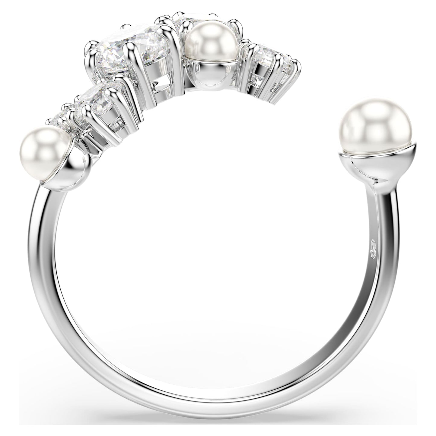 Anello aperto Swarovski Constella Crystal Pearl, tagli Round, Bianco, Placcato rodio