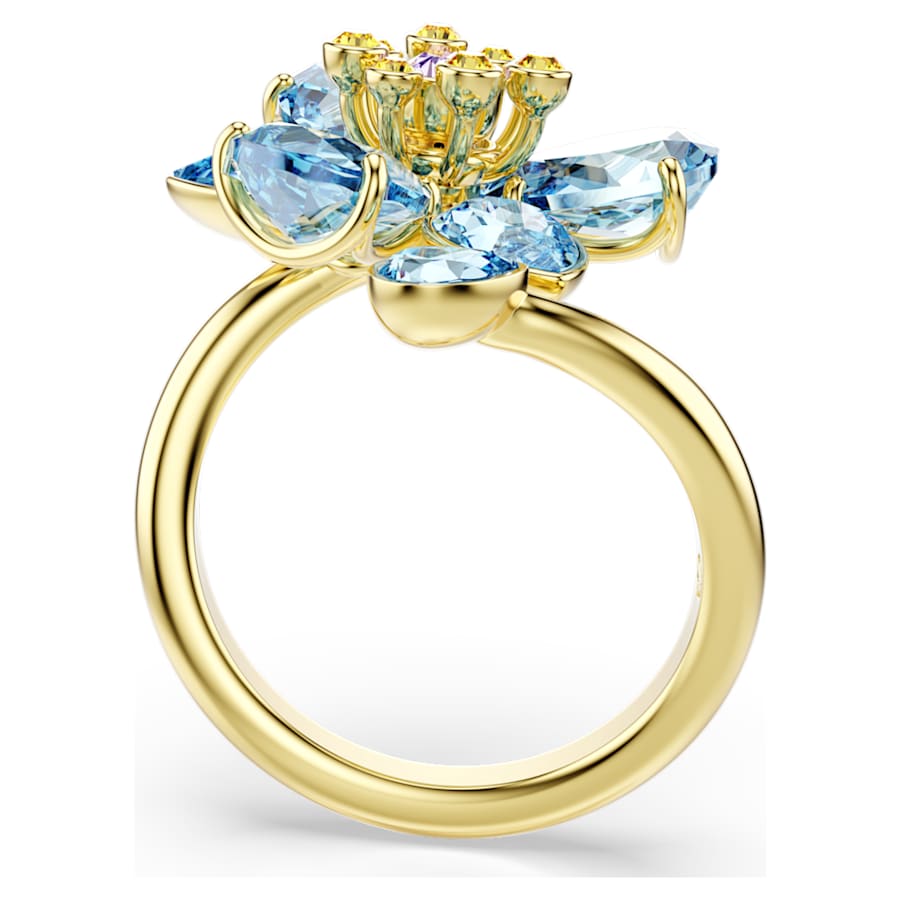 Anello Swarovski Idyllia aperto Taglio misto, Fiore, Blu, Placcato color oro - Misura 55