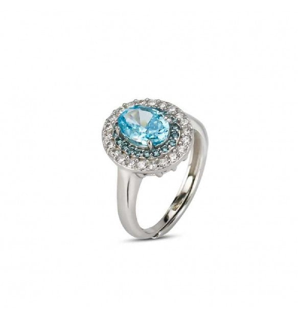 Anello Boccadamo Sophie Argento Zircone Ovale Azzurro Contornato