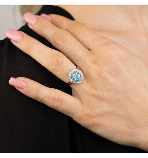 Anello Boccadamo Sophie Argento Zircone Ovale Azzurro Contornato