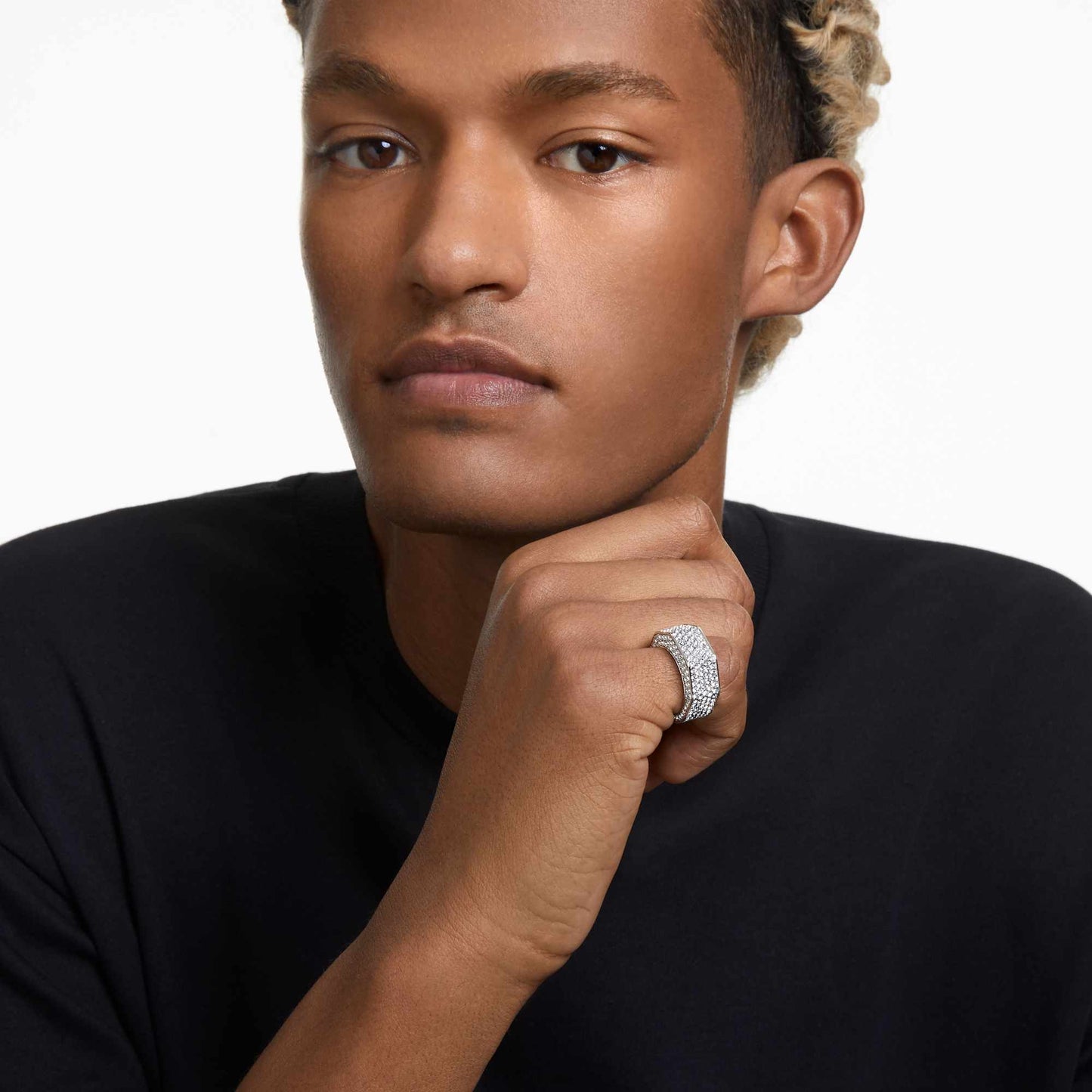 Anello cocktail Swarovski Dextera Forma ottagonale, Pavé, Bianco, Placcato rodio