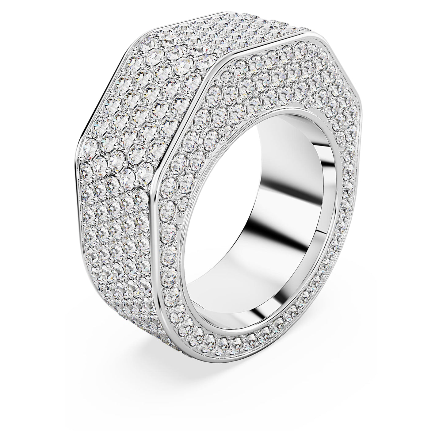 Anello cocktail Swarovski Dextera Forma ottagonale, Pavé, Bianco, Placcato rodio