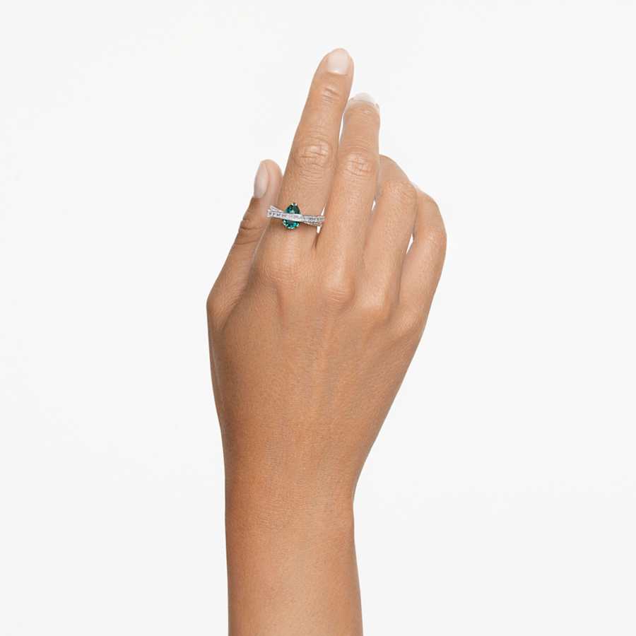 Anello Swarovski Hyperbola aglio misto, A doppia fascia, Verde, Placcato rodio - Misura 60