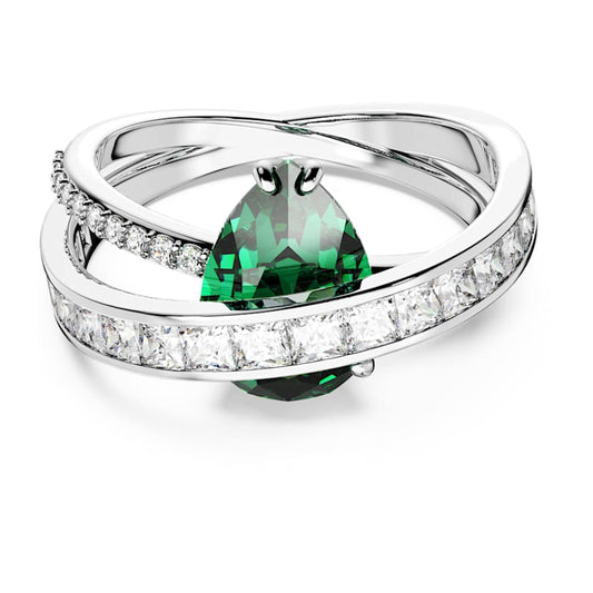 Anello Swarovski Hyperbola aglio misto, A doppia fascia, Verde, Placcato rodio - Misura 60