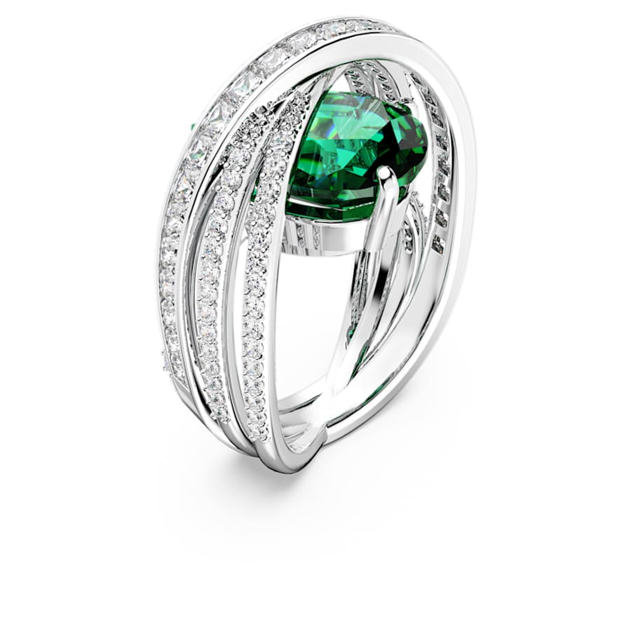 Anello Swarovski Hyperbola Taglio misto, A quattro fasce, Verde, Placcato rodio - Misura 55