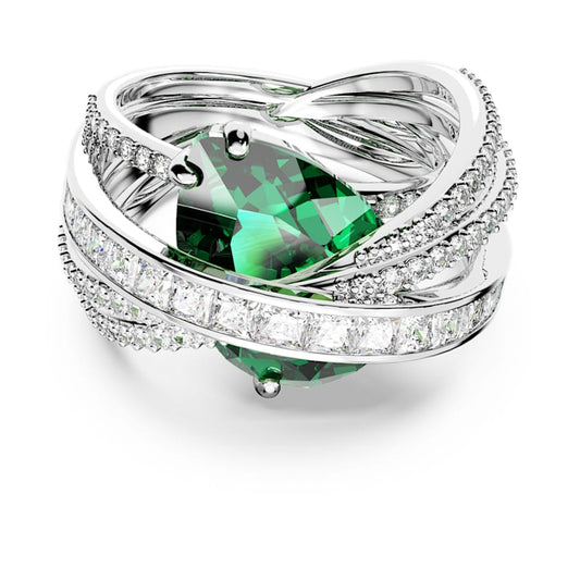 Anello Swarovski Hyperbola Taglio misto, A quattro fasce, Verde, Placcato rodio - Misura 55