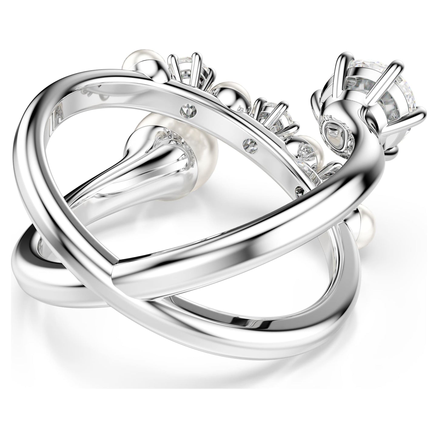 Anello cocktail Swarovski Matrix Crystal Pearl, Taglio Round, Bianco, Placcato rodio