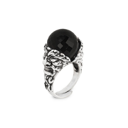 Anello Gerardo Sacco Maschere in Argento Maschere Apotropaiche Sfera Sfaccettata Onice