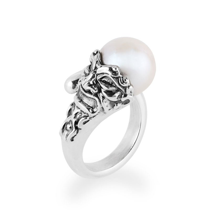 Anello Gerardo Sacco Perle in Argento Maschera Apotropaica - Misura 14