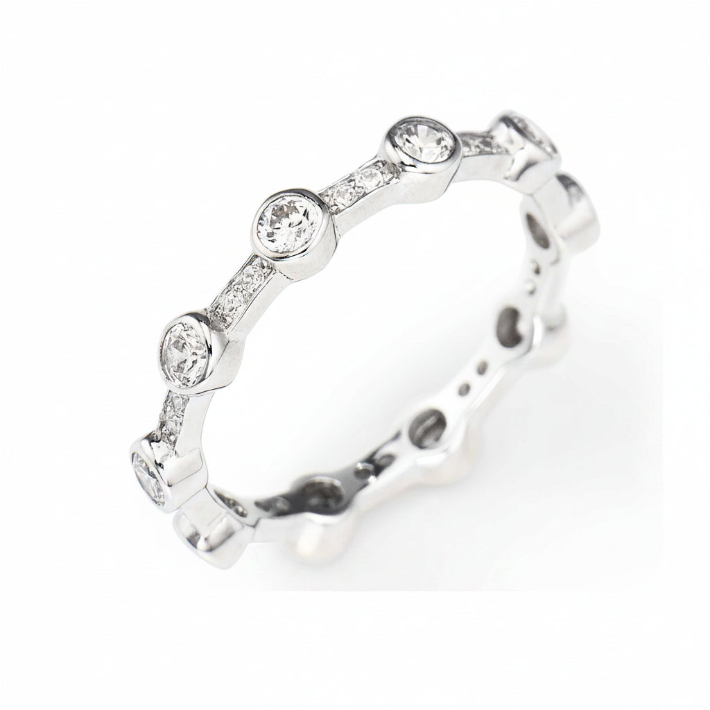 Anello Amen Argento Zirconi Grandi e Piccoli - Misura 18