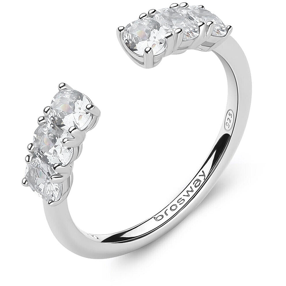 Anello Brosway Fancy Argento Aperto al Centro Cubic Zirconia Ovali