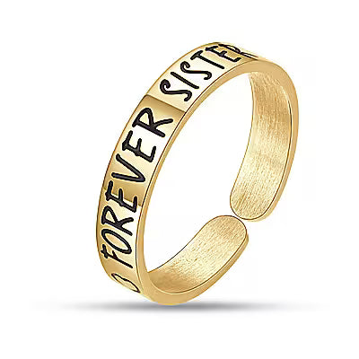 Anello Regolabile Luca Barra Donna Pvd Oro Frase Smalto Nero "Forever Sister"