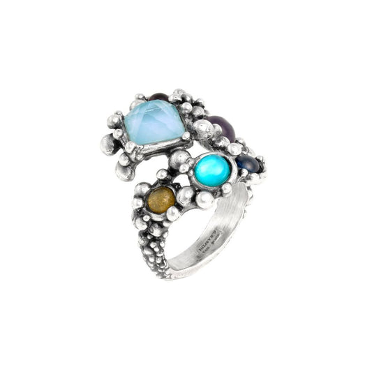 Anello Giovanni Raspini Cocktail Argento 925 Madreperla Ametista e Siamiti - Misura 14