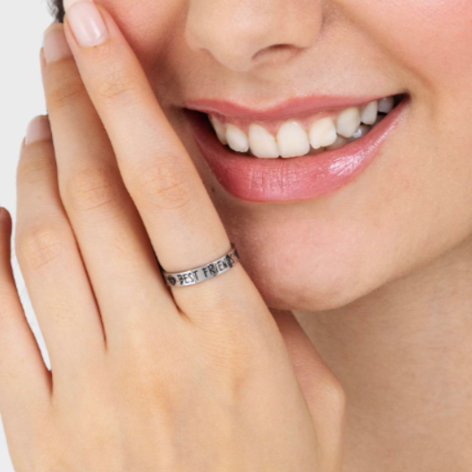 Anello Regolabile Luca Barra Acciaio Frase Smalto Nero "Best Friends"