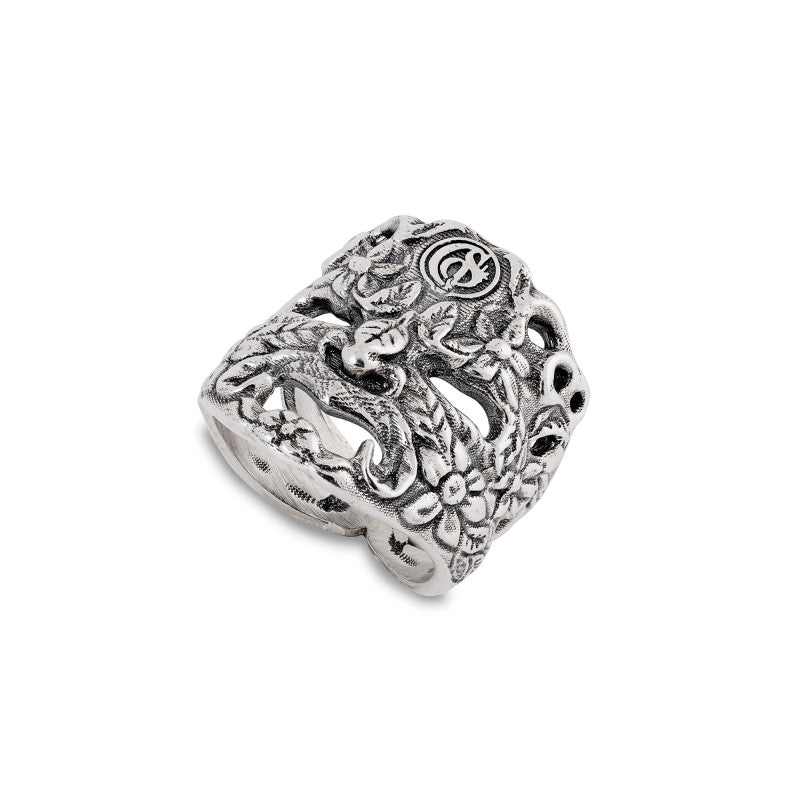 Anello Gerardo Sacco Mito-Maschere Fascia Argento Maschera Apotropaica - Misura 14