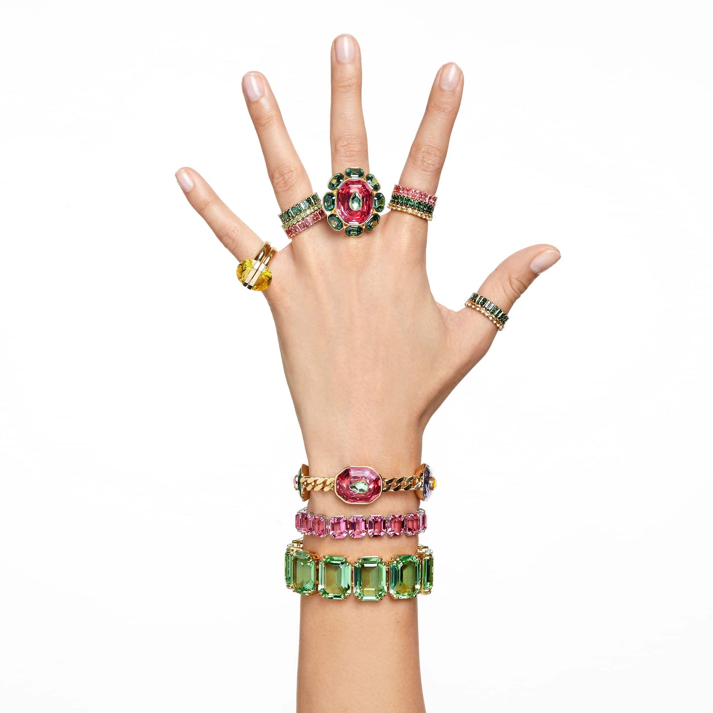 Anello Swarovski Matrix Taglio tondo, Verde, Placcato color oro