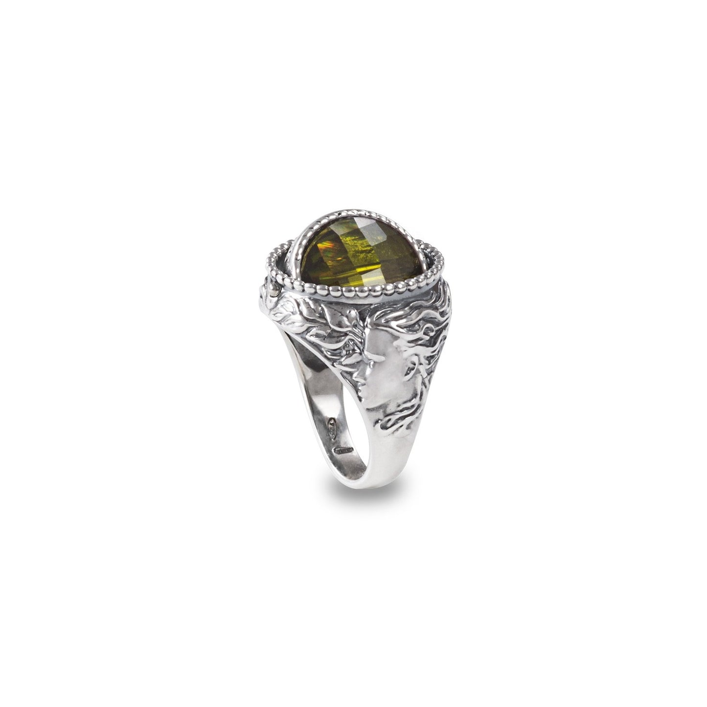 Anello Gerardo Sacco Mesi Reverse in Argento Reversibile Mese Aprile Cristallo Sfaccettato Verde Primavera - Misura 14