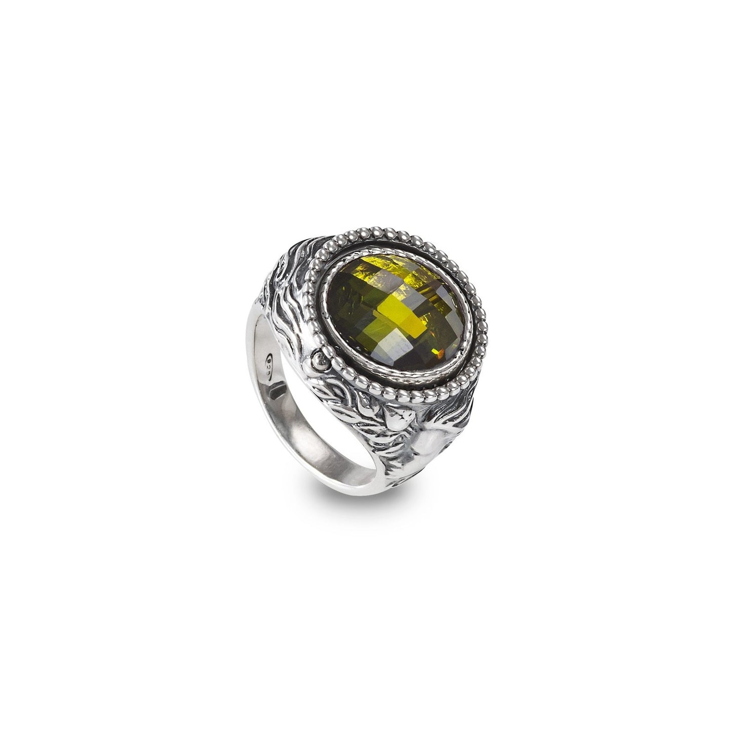Anello Gerardo Sacco Mesi Reverse in Argento Reversibile Mese Aprile Cristallo Sfaccettato Verde Primavera - Misura 14