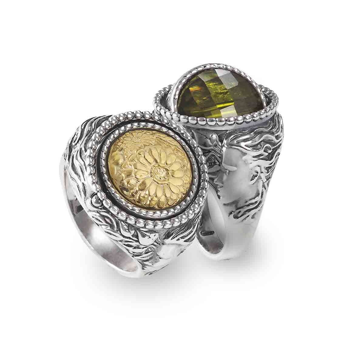Anello Gerardo Sacco Mesi Reverse in Argento Reversibile Mese Aprile Cristallo Sfaccettato Verde Primavera - Misura 14