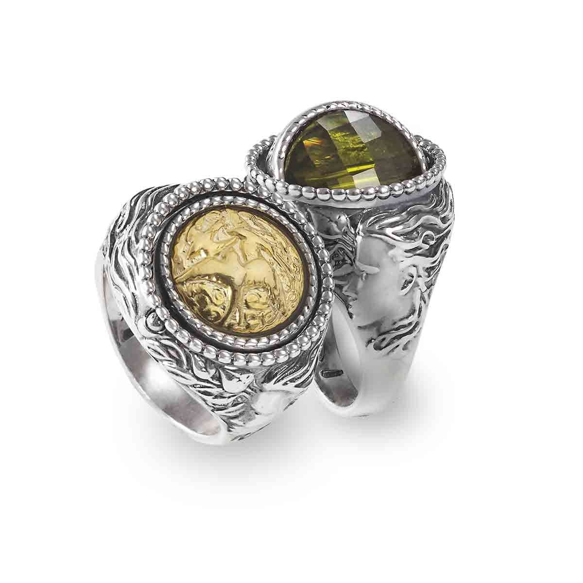 Anello Gerardo Sacco Mesi Reverse in Argento Reversibile Mese Marzo Cristallo Sfaccettato Verde Primavera - Misura 14