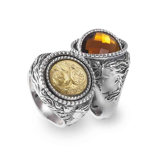 Anello Gerardo Sacco Mesi Reverse In Argento Reversibile Mese Novembre Cristallo Sfaccettato Ambra - Misura 18