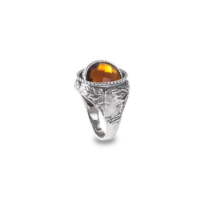 Anello Gerardo Sacco Mesi Reverse in Argento Mese Ottobre Cristallo Sfaccettato Color Ambra - Misura 16
