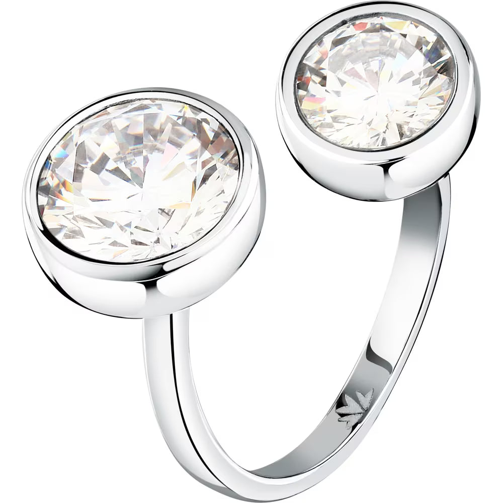Anello Morellato Cristalli Acciaio Aperto Sopra Con Doppio Cristallo Big - Misura 16