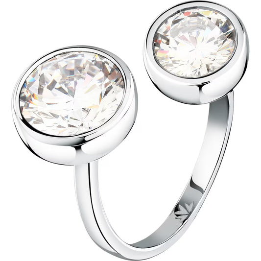 Anello Morellato Cristalli Acciaio Aperto Sopra Con Doppio Cristallo Big - Misura 16