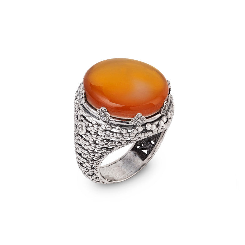 Anello Gerardo Sacco Ninfea Chiusa Argento Pietra Ambra - Misura 16