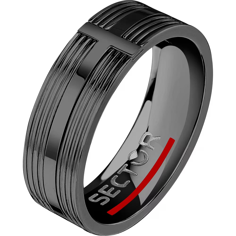 Anello Uomo a Fascia Sector Spirit Acciaio Pvd Nero Rigato - Misura 19