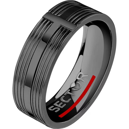 Anello Uomo a Fascia Sector Spirit Acciaio Pvd Nero Rigato - Misura 27