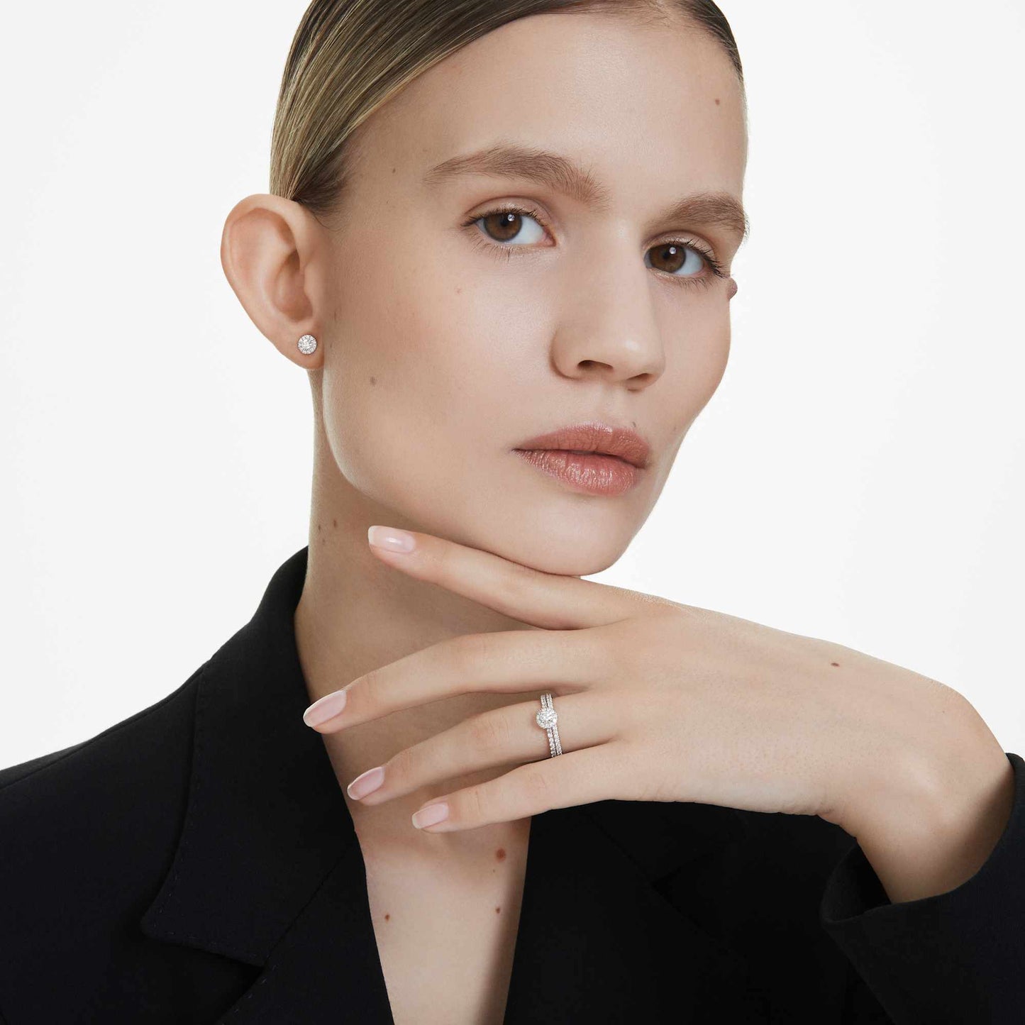 Anello solitario Swarovski halo Eternity Diamanti creati in laboratorio 0,45 ct tw, Taglio Round, Argento sterling