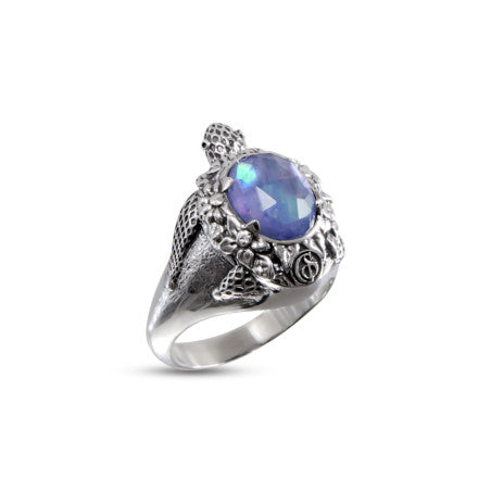 Anello Gerardo Sacco in Argento Fairmined Tartaruga Caretta Caretta Pietra Triplete - Misura 16