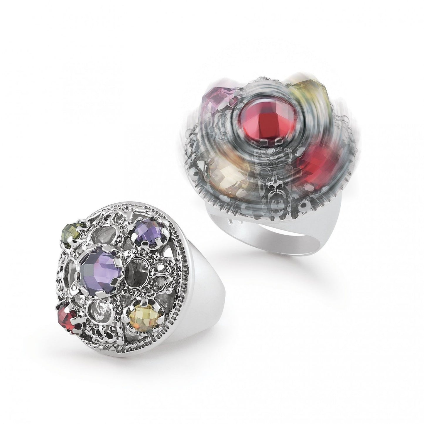 Anello Gerardo Sacco Trottole in Argento Cubic Zirconia Multicolor - Misura 16