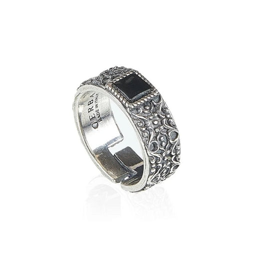 Anello a Fascia Regolabile Gerba Argento Antichizzato e Onice