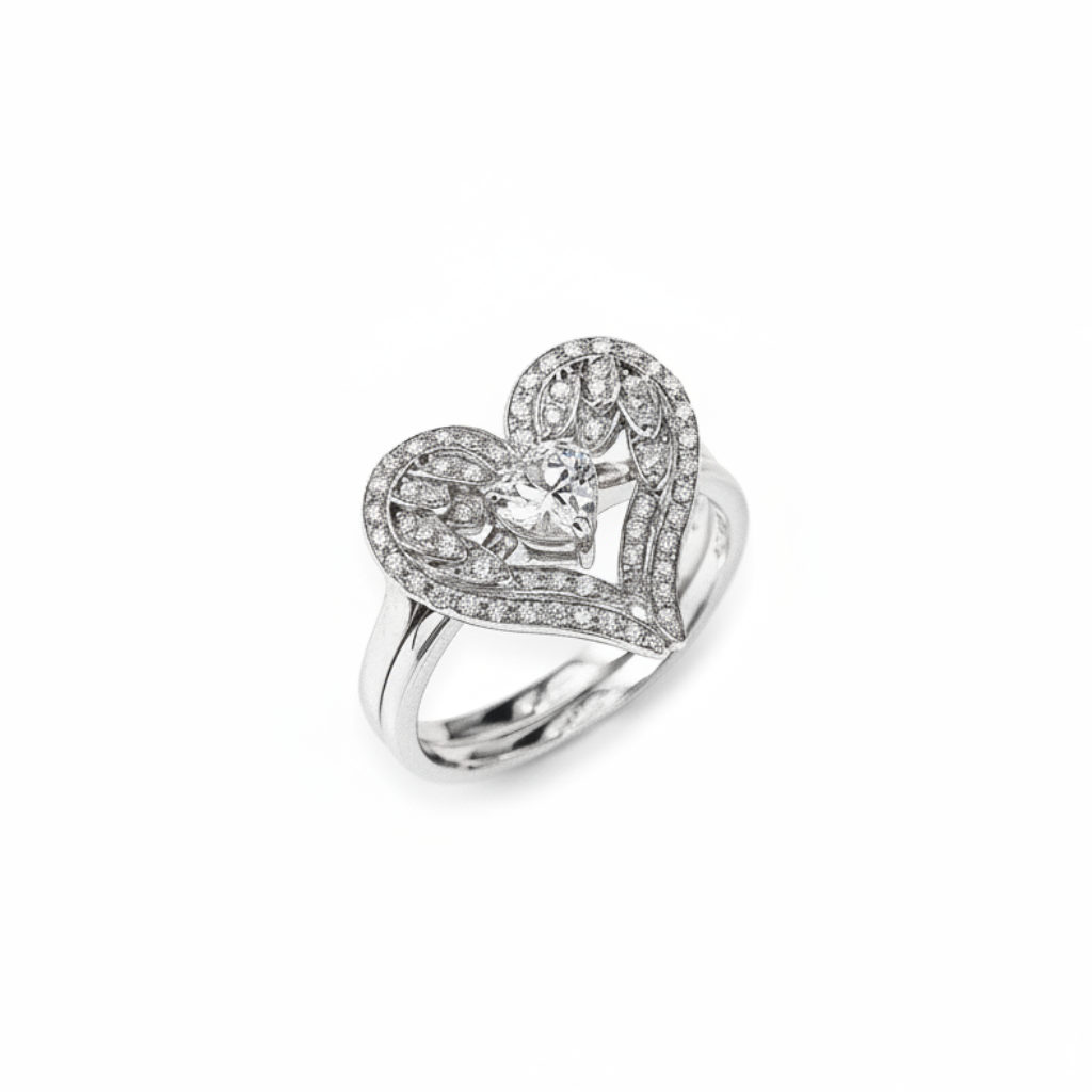 2 Anelli Amen Amore Argento Cuore con Zirconi - Misura 14