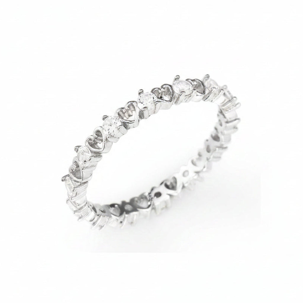Anello Amen Argento Cuori e Zirconi - Misura 14