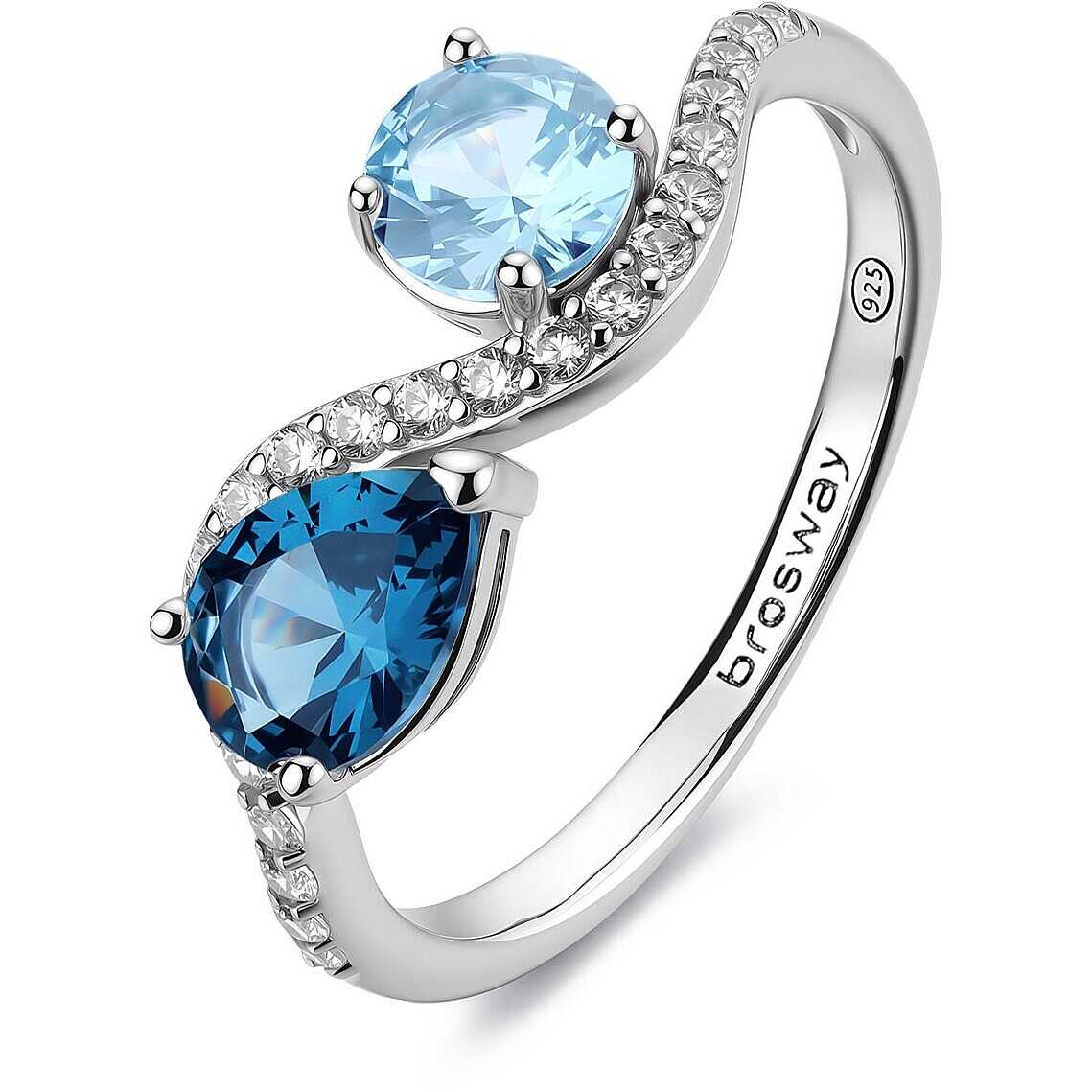 Anello Brosway Fancy Argento Ondulato Cubic Zirconia Blu - Misura 14