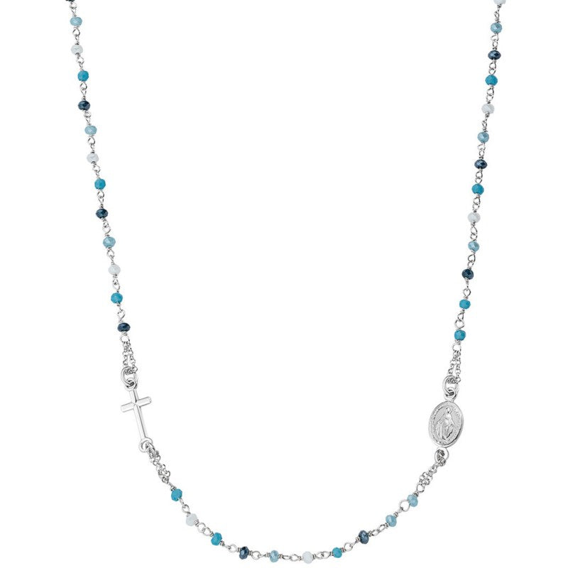 Collana Amen I Rosari Argento Cristalli Multicolor Croce e Medaglietta