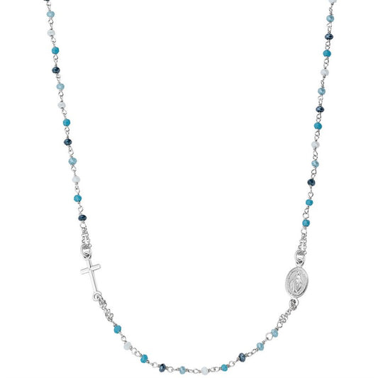 Collana Amen I Rosari Argento Cristalli Multicolor Croce e Medaglietta