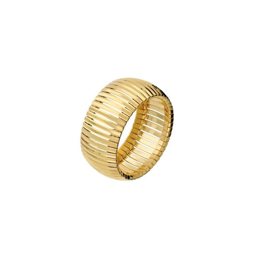 Anello a Fascia Etrusca Lega Golden Placcata Oro 18 Kt Omega Diamantato - Misura 20