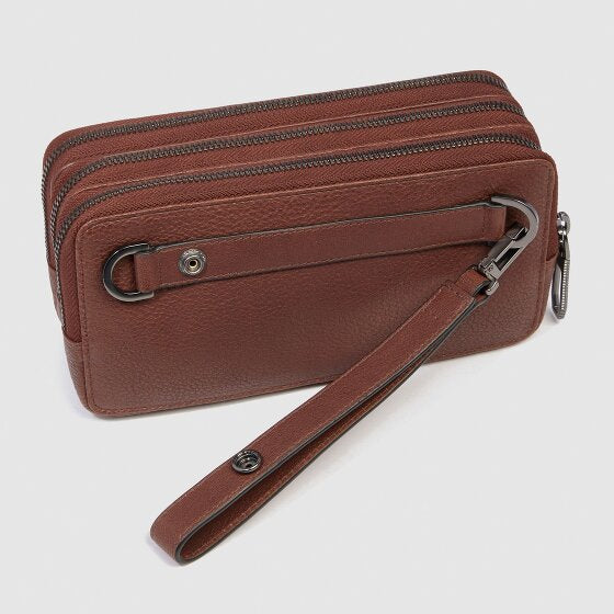 Pochette Piquadro Da Polso Tre Scomparti Polsiera Removibile Tracolla Portacarte Di Credito Pelle Martellata Marrone