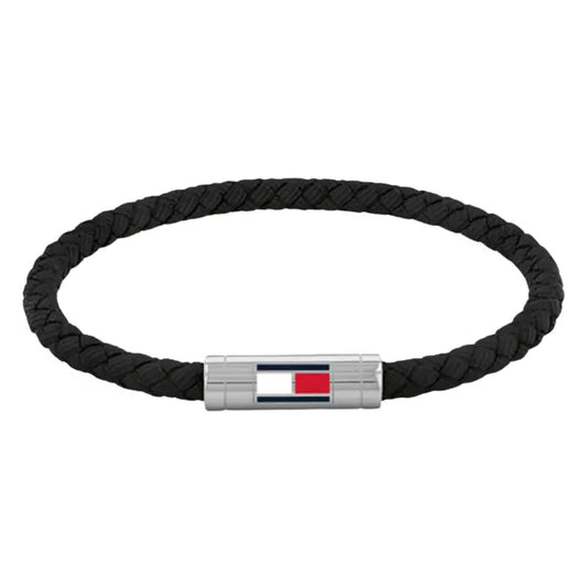 Bracciale Uomo Tommy Hilfiger Adj Tubolare Nylon Intrecciato Nero Chiusura Con Logo Smaltato