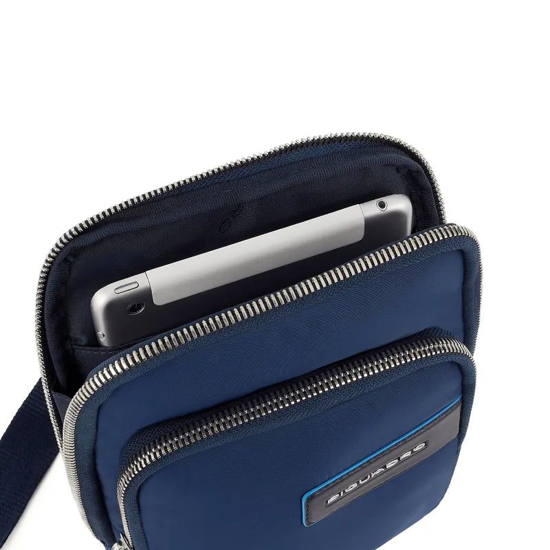 Borselli Piquadro Borsello Mini Porta Ipad Tessuto Inserto Pelle Blu