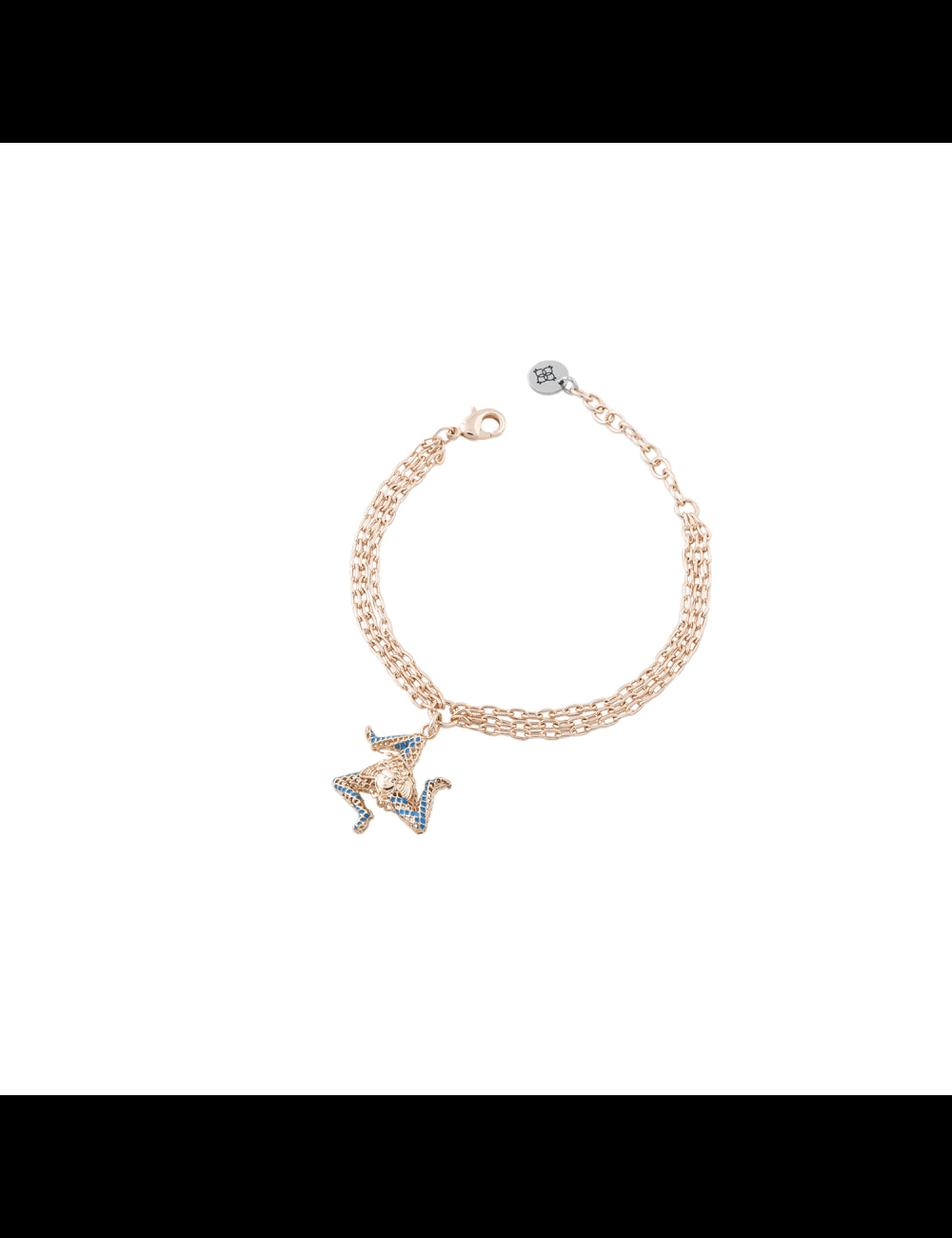 Bracciale Camurrìa A Trinacria 3 Fili Pvd Oro Rosa Con Charm Trinacria Smalto Blu