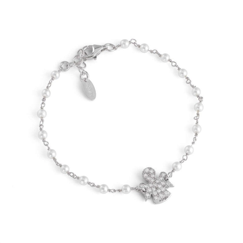 Bracciale Amen Angeli In Argento E Perle Con Angelo Cristalli