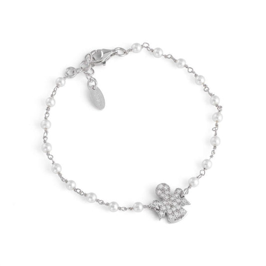 Bracciale Amen Angeli In Argento E Perle Con Angelo Cristalli