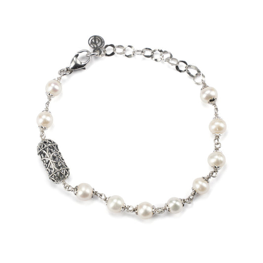 Bracciale Gerardo Sacco Perle Argento Brunito e Lanterna Mediterranea
