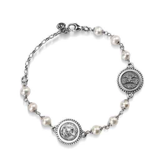 Bracciale Gerardo Sacco Perle Argento Brunito Moneta e Maschera
